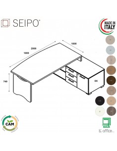 SCRIVANIA direzionale ROYAL piano e gamba sagomati con mobile servente - Seipo RY.0101 102 DX