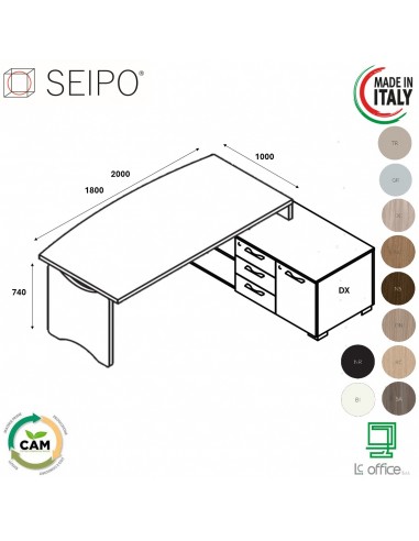 SCRIVANIA direzionale ROYAL piano e gamba sagomati con mobile servente - Seipo RY.0101 102 DX