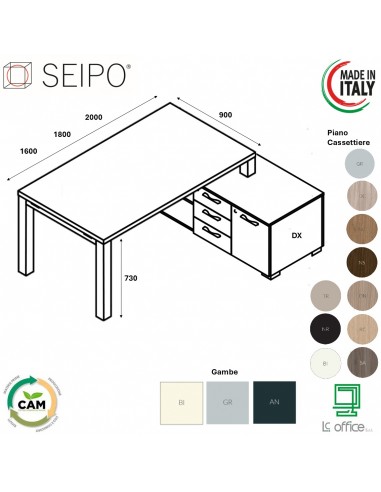 SCRIVANIA direzionale ROYAL piano e gambone metaliche con mobile servente - Seipo RY.0101 102 DX