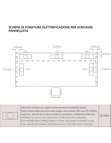 SCRIVANIA direzionale ROYAL piano fori di ellettrificazione Seipo