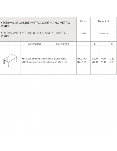 SCRIVANIA direzionale ROYAL piano vetro con struttura metallico - Seipo RY.0190 91 scheda