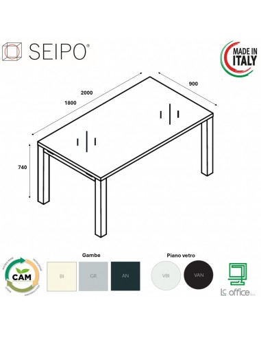 SCRIVANIA direzionale ROYAL piano vetro con struttura metallico - Seipo RY.0190 91