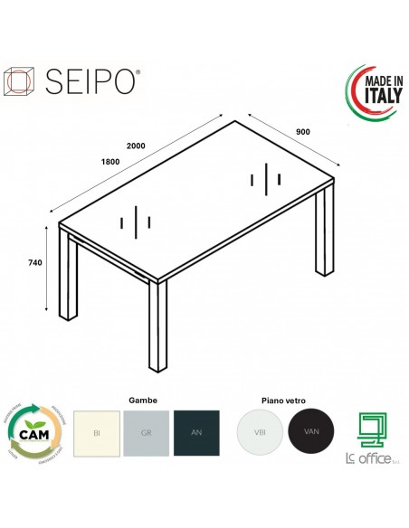 SCRIVANIA direzionale ROYAL piano vetro con struttura metallico - Seipo RY.0190 91