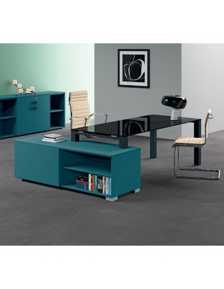 SCRIVANIA direzionale ROYAL piano vetro con struttura metallico e mobile servente - Seipo RY.0195 96 img 1