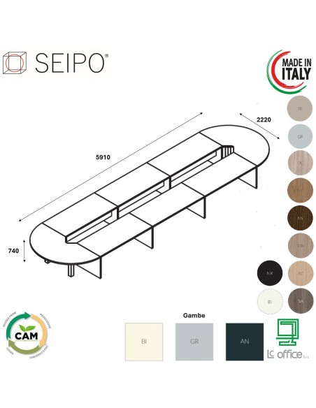 TAVOLO RIUNIONE direzionale ROYAL OVALE e gambone metaliche - Seipo RY.COMPO 13