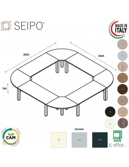 TAVOLO RIUNIONE direzionale ROYAL QUADRATA e gambone metaliche - Seipo RY.COMPO 15