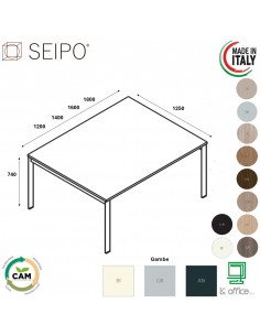 DECK Tavolo riunione p. 1250 piano monoblocco gambe a ponte piano melaminico Seipo DK.0200 01 02 03