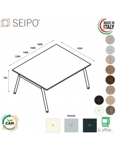DESK Tavolo riunione p. 1250 piano monoblocco gambe inclinate piano melaminico Seipo DKI.0200 01 02 03