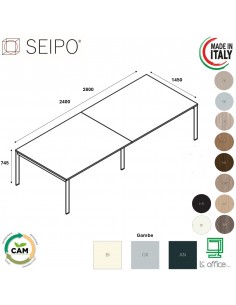 DECK Tavolo riunione p. 1450 piano due pezzi gambe a ponte piano melaminico Seipo DK.0225 26