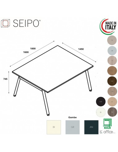 DECK Tavolo riunione p. 1450 piano monoblocco gambe inclinate piano melaminico Seipo DKI.0220 21 22 23
