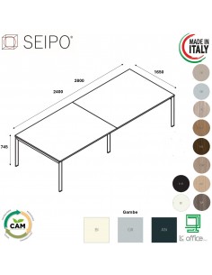 DECK Tavolo riunione p. 1650 piano due pezzi gambe a ponte piano melaminico Seipo DK.0245 46