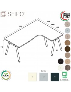 DECK Workstation DX da 1600 gambe inclinate piano in laminato Seipo DKI.0100 01 02