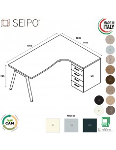 DECK Workstation DX con cassettiera portante da 1600 gambe a ponte in laminato Seipo DKI.0104 05