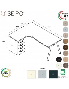 DECK Workstation SX con cassettiera portante da 1600 gambe inclinato piano in laminato Seipo DKI.0104 05