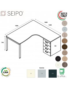 DECK Workstation DX con cassettiera portante da 1800 gambe a ponte in laminato Seipo DK.0116 17