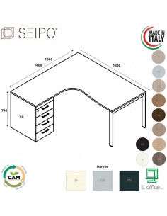 DECK Workstation SX con cassettiera portante da 1800 gambe a ponte in laminato Seipo DK.0116 17