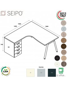 DECK Workstation SX con cassettiera portante da 1800 gambe inclinato in laminato Seipo DKI.0116 17