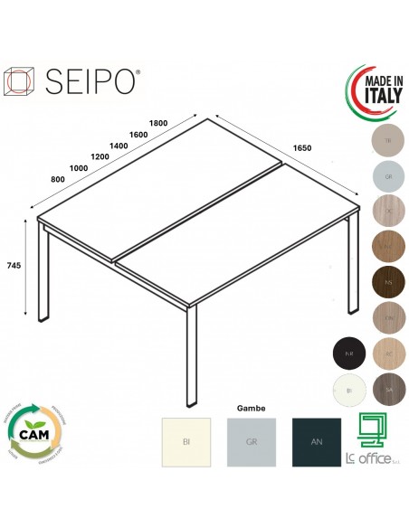 DECK scrivania Benches con gambe a ponte p. 1650 piano melaminico Seipo DK.0345 46 47 48 49 50