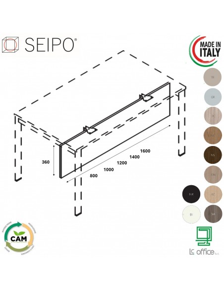 DECK Modesty panel in melaminico con staffe di fissaggio al piano per scrivanie Seipo U.0187 0188 0189 0190 0191