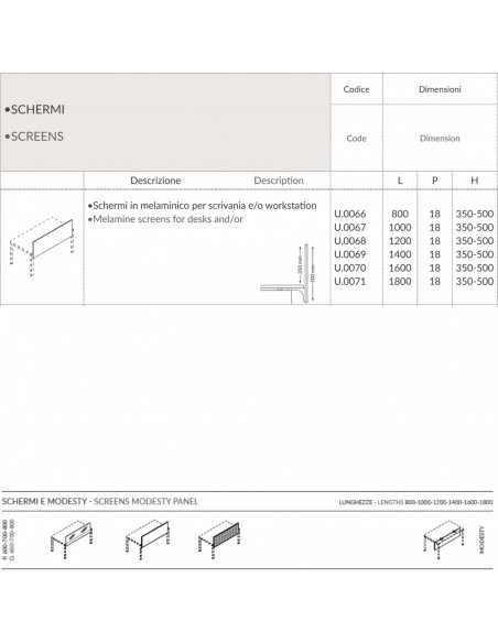DECK Schermi in melaminico per scrivania e/o workstation per scrivanie Seipo U.0066 0067 0068 0069 0070 0071 SCHEDA
