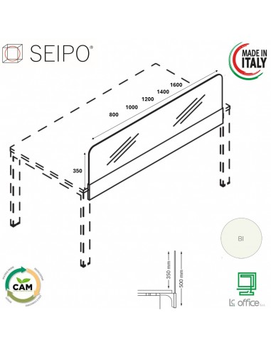 DECK Schermi in metacrilato bianco per scrivania e/o workstation Seipo U.0060 61 62 63 64 65