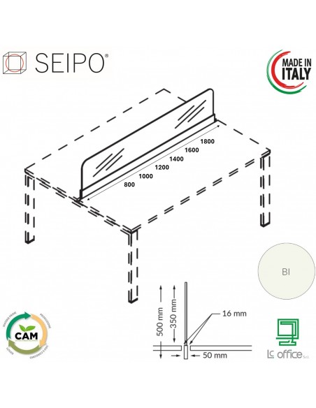 DECK Schermi in metacrilato per benches con fascia in melaminio bianco Seipo U.0060 61 62 63 64 65