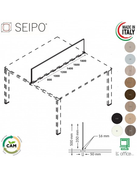 DECK Schermi in melaminico, con possibilità di inserire canalina passa cavi sotto piano Seipo U.0270 0271 0272 0273 0274 0275