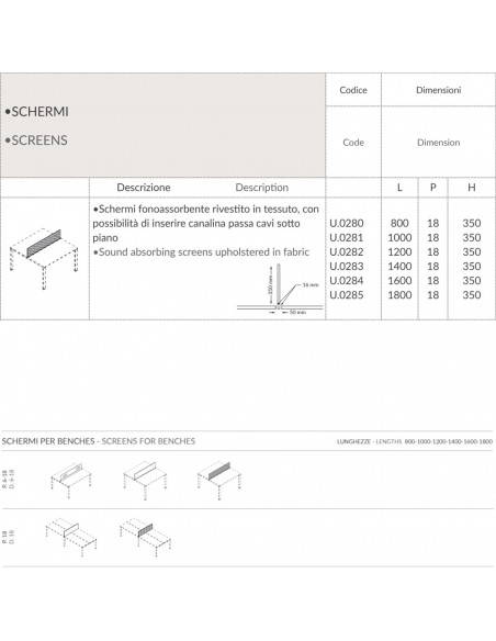 DECK Schermi fonoassorbente rivestito in tessuto per scrivania e/o workstation Seipo U.0080 81 82 83 84 85