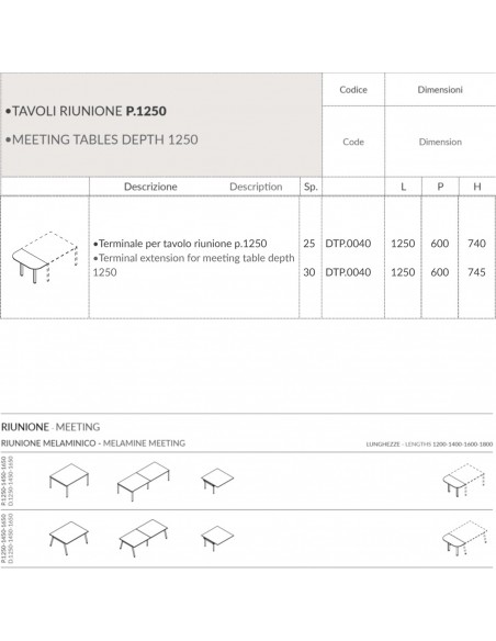 DECK Terminale per tavolo riunione p.1250 piano melaminico Seipo DK.0040 scheda