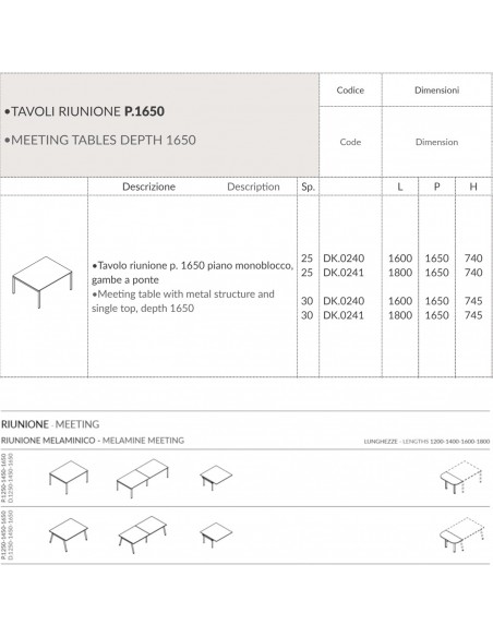 DECK Terminale per tavolo riunione p.1450 piano melaminico Seipo DTP.0041 scheda