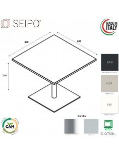 Tavolo attesa base zavorrata in acciaio inox quadra e piano quadro SEIPO TB.0100 HPL