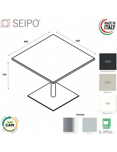 Tavolo attesa base zavorrata in acciaio inox quadra e piano quadro SEIPO TB.0100 HPL