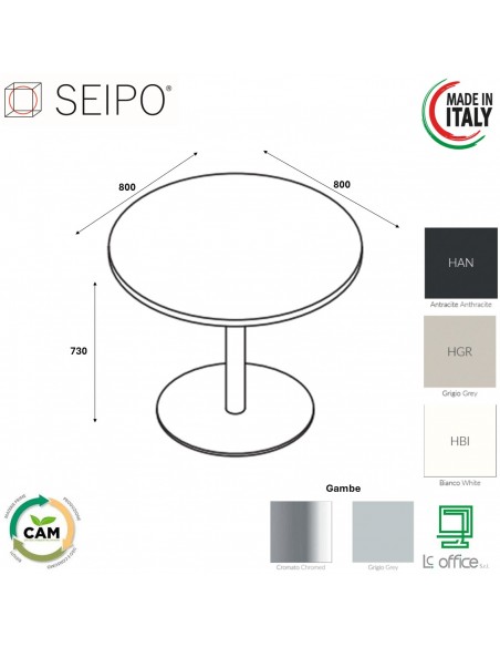 Tavolo attesa base zavorrata  in acciaio inox tonda e piano tondo TB.0101 HPL