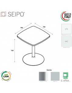 Tavolo basso base in acciaio a calice tonda e piano quadro vetro TB.0102