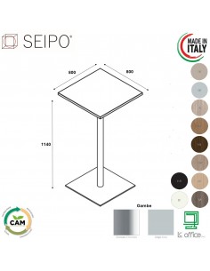 Tavolo alto base zavorrata in acciaio inox quadra e piano quadro melaminico TB.0105