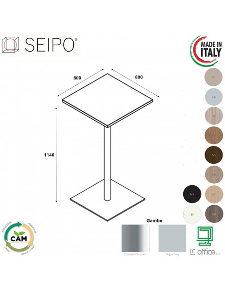 Tavolo alto base zavorrata in acciaio inox quadra e piano quadro melaminico TB.0105
