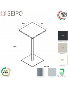 Tavolo alto base zavorrata in acciaio inox quadra e piano quadro HPL TB.0105