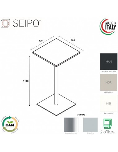 Tavolo alto base zavorrata in acciaio inox quadra e piano quadro HPL TB.0105