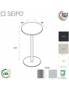 Tavolo alto base zavorrata in acciaio inox tonda e piano tondo HPL TB.0106
