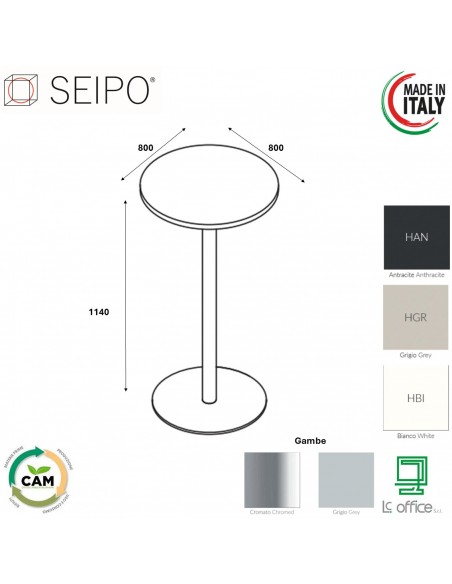 Tavolo alto base zavorrata in acciaio inox tonda e piano tondo HPL TB.0106