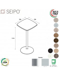 Tavolo alto base in acciaio a calice tonda e piano quadro sagomato melaminico TB.0107