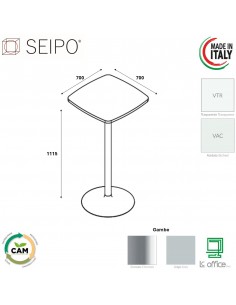 Tavolo alto base in acciaio a calice tonda e piano quadro sagomato vetro TB.0107