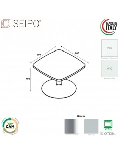Tavolo attesa base in acciaio a calice tonda e piano quadro sagomato vetro TB.0112