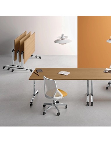 Tavolo ribaltabile su ruote, gambe e trave sotto piano canalizzata melaminico SEIPO  TB.0126 TB.0127 TB.0128 TB.0129 img