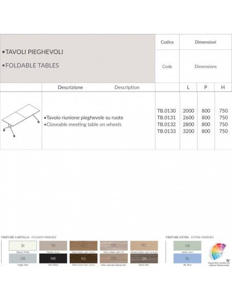 Tavolo riunione pieghevole su ruote melaminico SEIPO TB.0130 TB.0131 TB.0132 TB.0133 tec