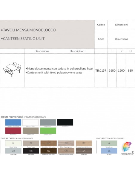 Monoblocco mensa con sedute in polipropilene fisse melaminico SEIPO TB.0159 tec