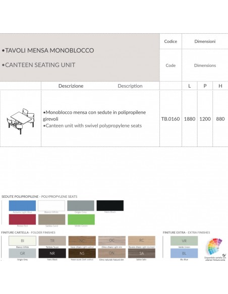 Monoblocco mensa con sedute in polipropilene girevoli melaminico SEIPO TB.0160 tec