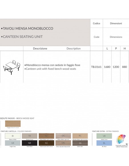 Monoblocco mensa con sedute in faggio fisse melaminico SEIPO TB.0161 tec