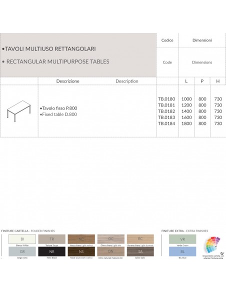 Tavolo fisso P.800 melaminico SEIPO TB.0180 81 82 83 84 tec