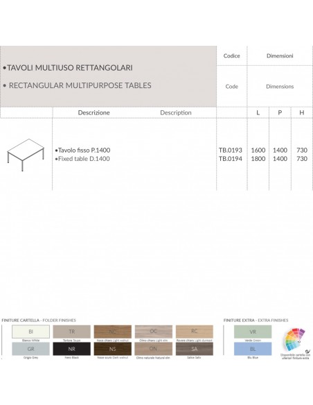 Tavolo fisso P.1400 melaminico TB.0193 TB.0194 tec
